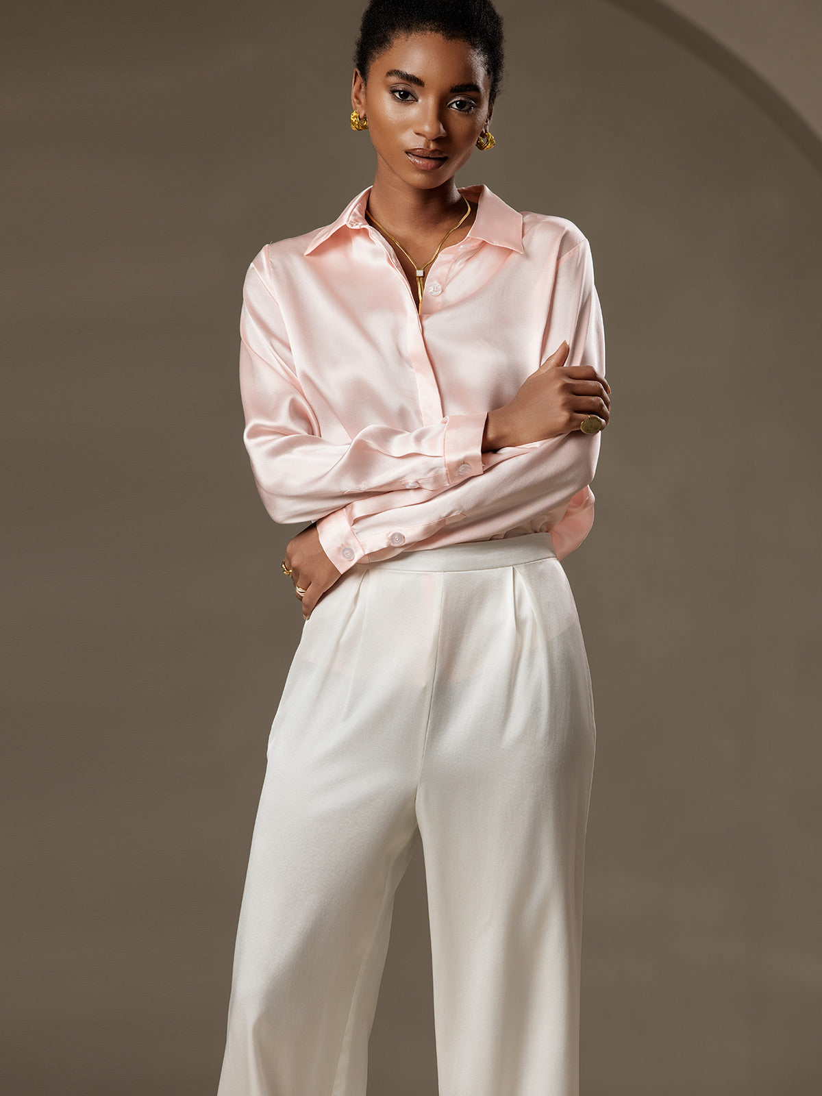 [Roze] SilkSilky-NL 19Momme Zijde Lapel Collar Dames Blouse 006