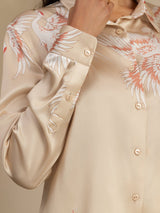 [Champagne] SilkSilky-NL Long Sleeve Lapel Collar Dames Blouse 005