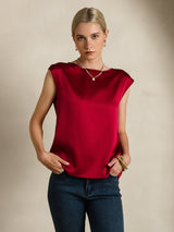 [Wijn] SilkSilky-NL Cap Sleeve Round Neck Dames T-Shirt 006