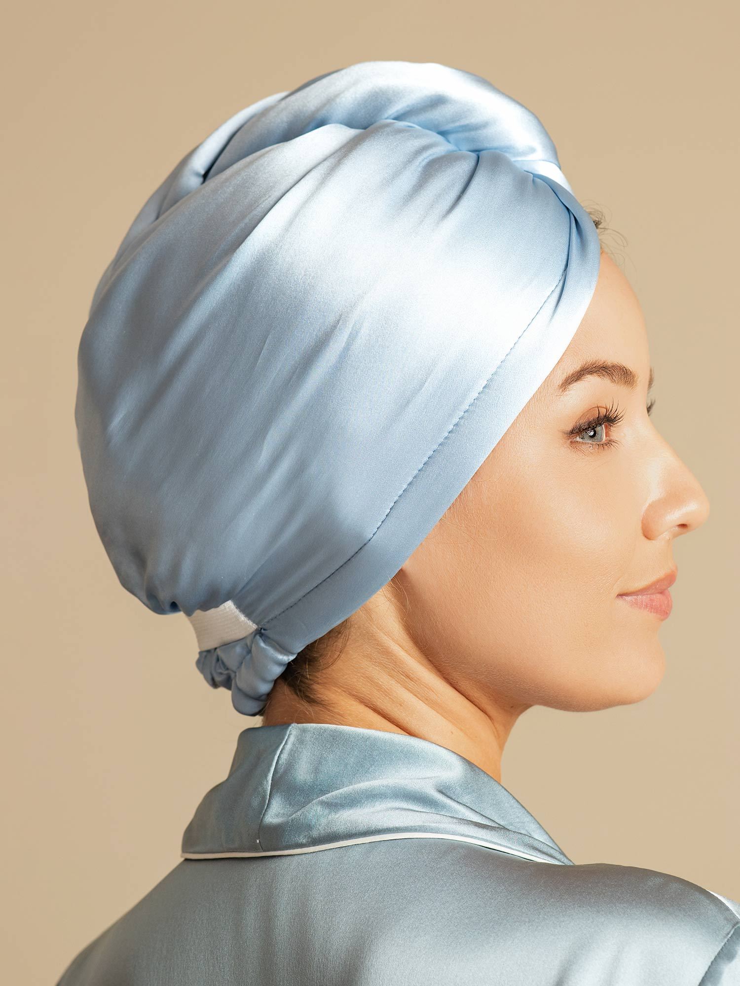 [Hemelsblauw] SilkSilky-NL Zijde Hair Towel Wrap 002,