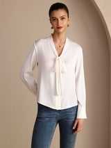 [Wit] SilkSilky-NL Long Sleeve Tie Neck Blouse 003