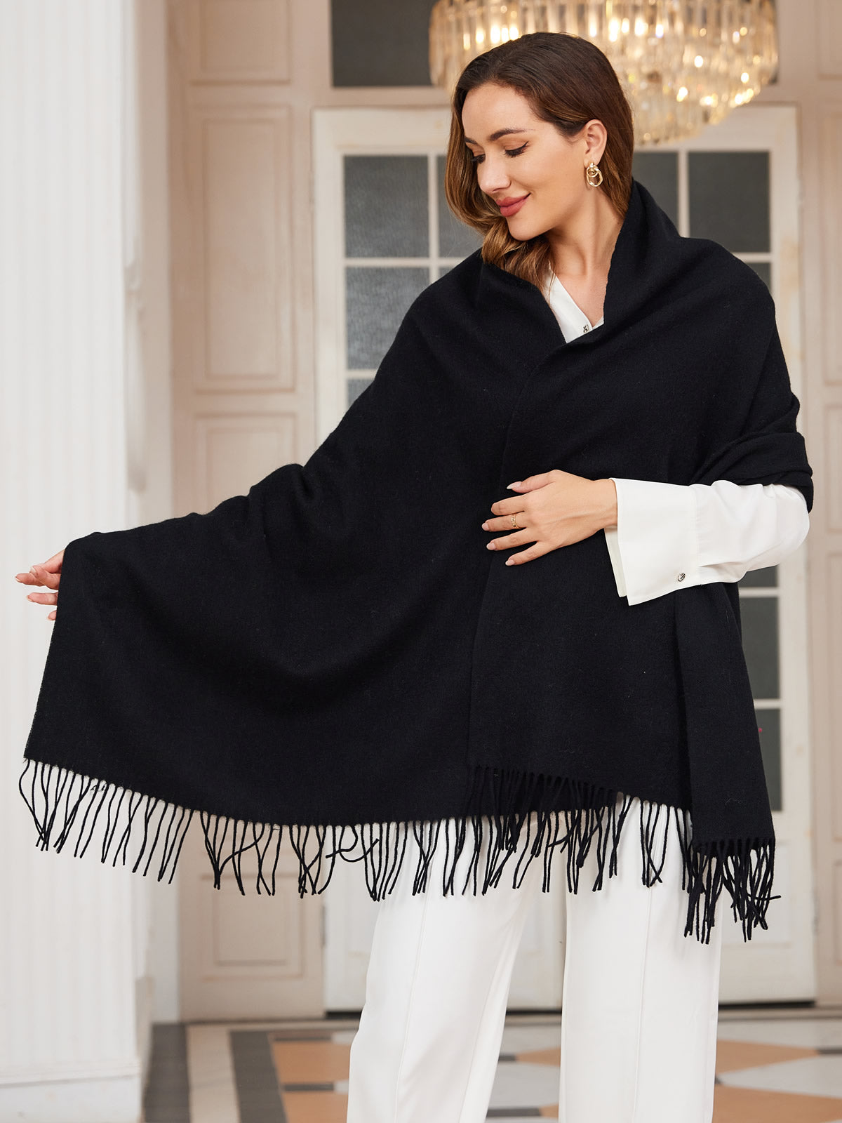 [Zwart] SilkSilky-NL Wol Scarf 001