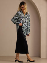[Teal Luipaard] SilkSilky-NL Long Sleeve Lapel Collar Blouse 005
