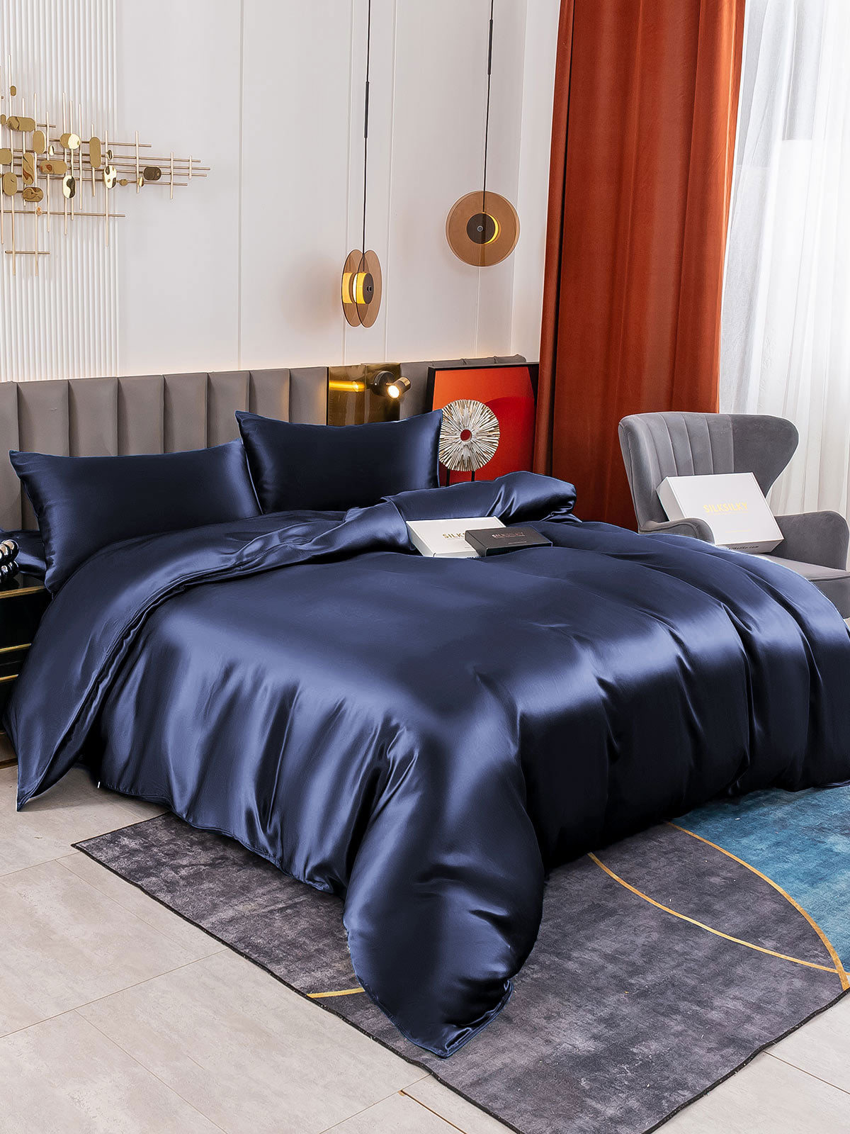 [Donkerblauw] SilkSilky-NL 19Momme Bedding Set 001