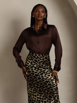 [Pure Chocolade] SilkSilky-NL Long Sleeve Lapel Collar Dames Blouse 004