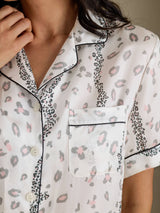 [Witte Luipaard] SilkSilky-NL Short Sleeve Notch Collar Dames Pyjama Set 005