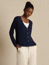 [Donkerblauw] SilkSilky-NL Long Sleeve Dames Cardigan 003