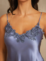 [Staal Blauw] SilkSilky-NL Spaghetti Bandjes V Hals Nachthemd 004