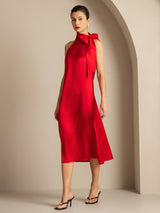[Rode] SilkSilky-NL 19Momme Stretch Silk Charmeuse Sleeveless Tie Neck Jurk 006