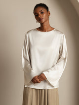 [Wit] SilkSilky-NL Long Sleeve Boat Neck Blouse 003