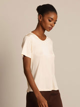 [Beige] SilkSilky-NL Korte Mouw Ronde Hals Dames T-Shirt 007