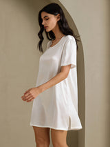 [Wit] SilkSilky-NL Half Sleeve V Neck Nachthemd 003