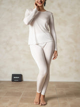 [Wit] SilkSilky-NL Lange Mouw Ronde Hals Dames Lange Onderkleding 005
