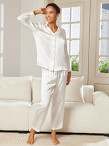[Wit] SilkSilky-NL Long Sleeve Lapel Collar Dames Pyjama Set 005