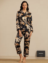 [Zwarte Draak] SilkSilky-NL Lange Mouw Notchkraag Dames Pyjama Set 007