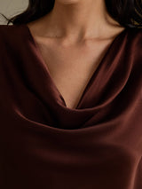 [Pure Chocolade] SilkSilky-NL Cap Sleeve Cowl Neck Dames T-Shirt 004