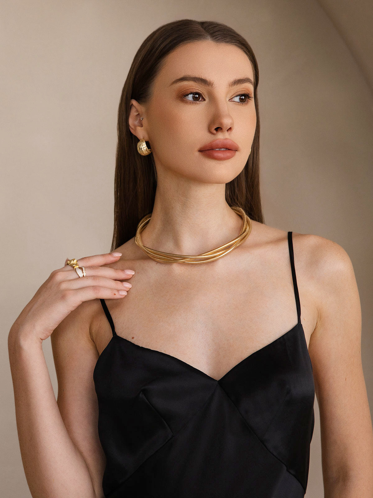 [Zwart] SilkSilky-NL 19Momme V-Hals Jurk 003