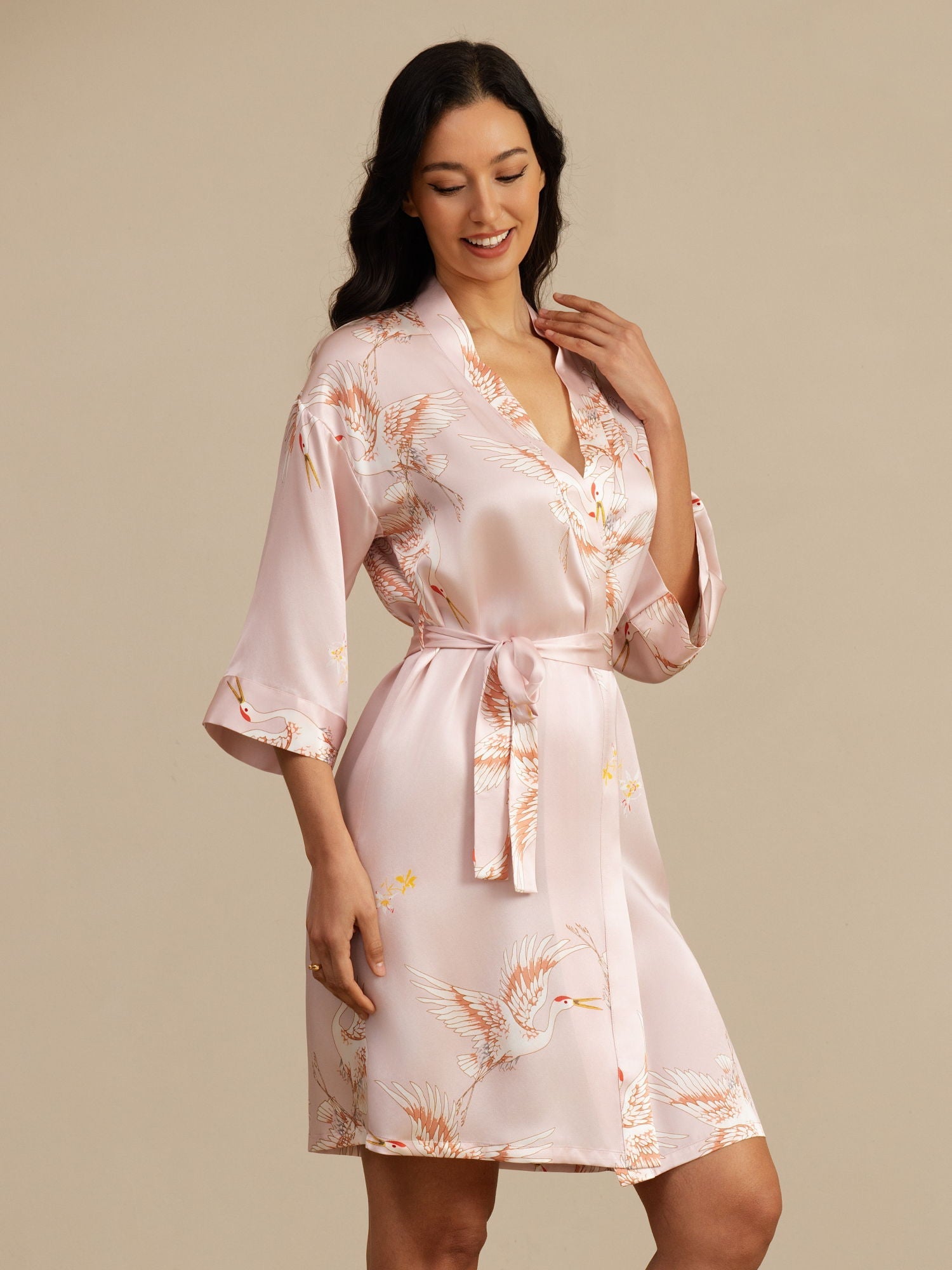 [Roze] SilkSilky-NL 19Momme 3/4 Mouw Dames Kamerjas 007