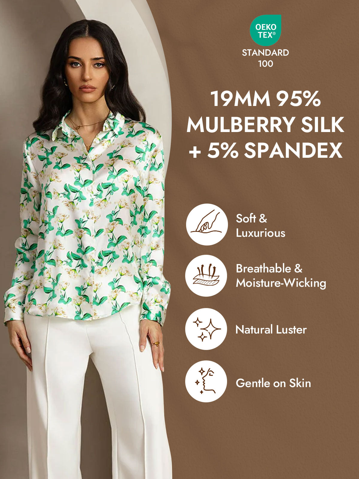 [Groene Bloemen] SilkSilky-NL Zijde Lange Mouw Kraag Dames Blouse 004