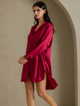 [Wijn] SilkSilky-NL Long Sleeve Lapel Collar Slaap Hemd 001