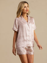 [Roze Hart Geo] SilkSilky-NL Korte Mouw Dames Pyjama Set 004