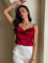 [Wijn] SilkSilky-NL Spaghetti Strap Cowl Neck Cami-Top 007