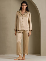 [Champagnegoud] SilkSilky-NL Long Sleeve Lapel Collar Dames Pyjama Set 003