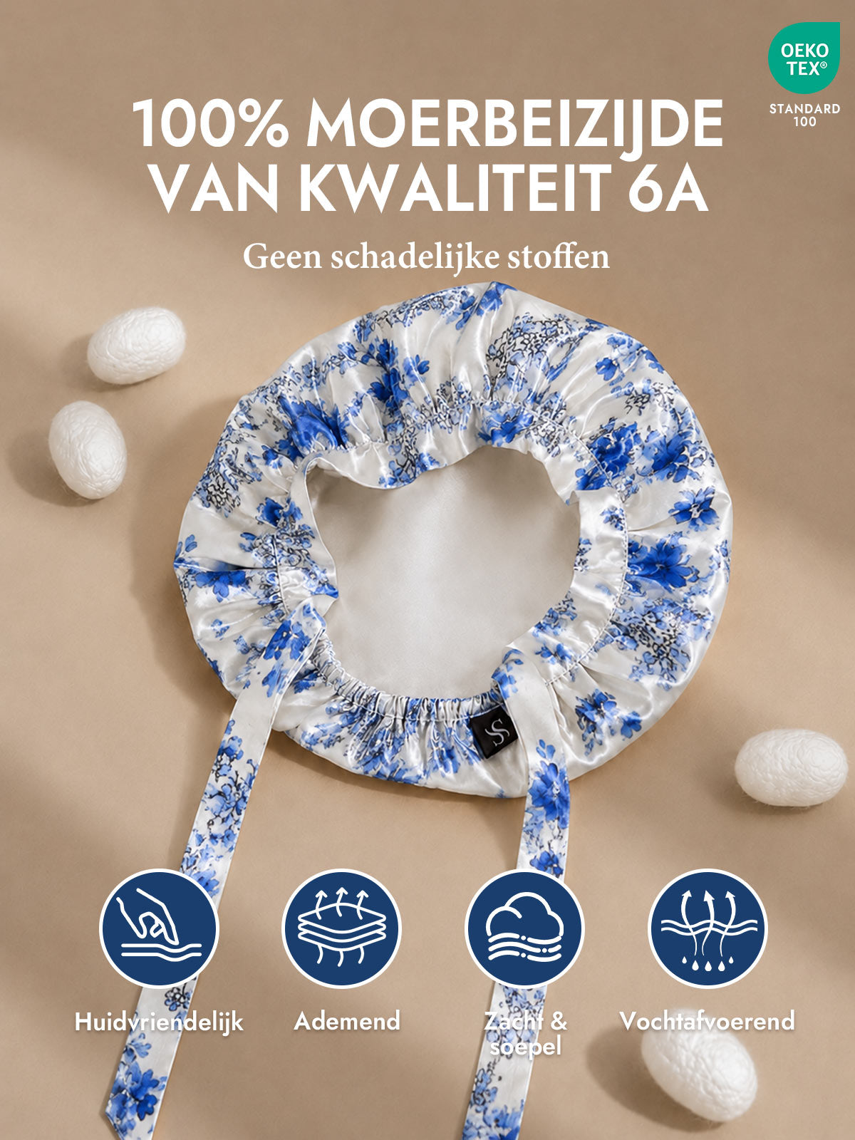 [Blauw Wit Porselein] SilkSilky-NL Slaapmutsen 002