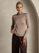 [Khaki] SilkSilky-NL Lange Mouw Coltrui Hals Dames T-Shirt 001