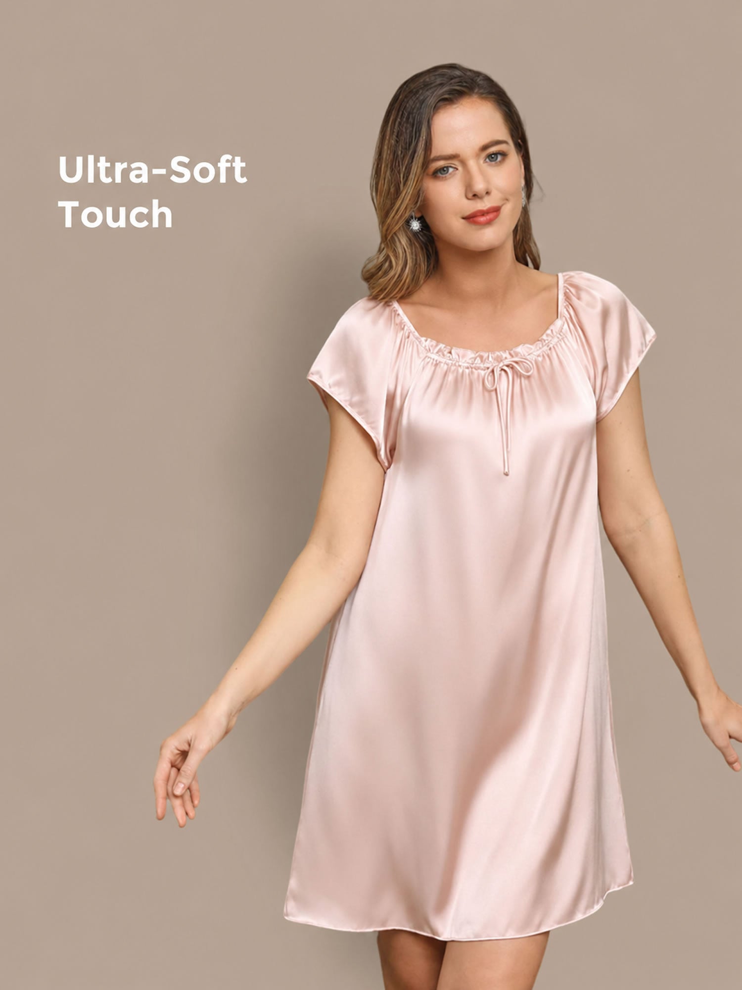 [Lichtroze] SilkSilky-NL Cap Sleeve Square Neck Nachthemd 001
