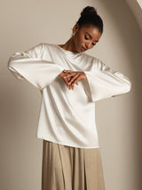 [Wit] SilkSilky-NL Long Sleeve Boat Neck Blouse 004