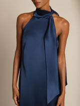 [Donkerblauw] SilkSilky-NL Sleeveless Tie Neck Jurk 005