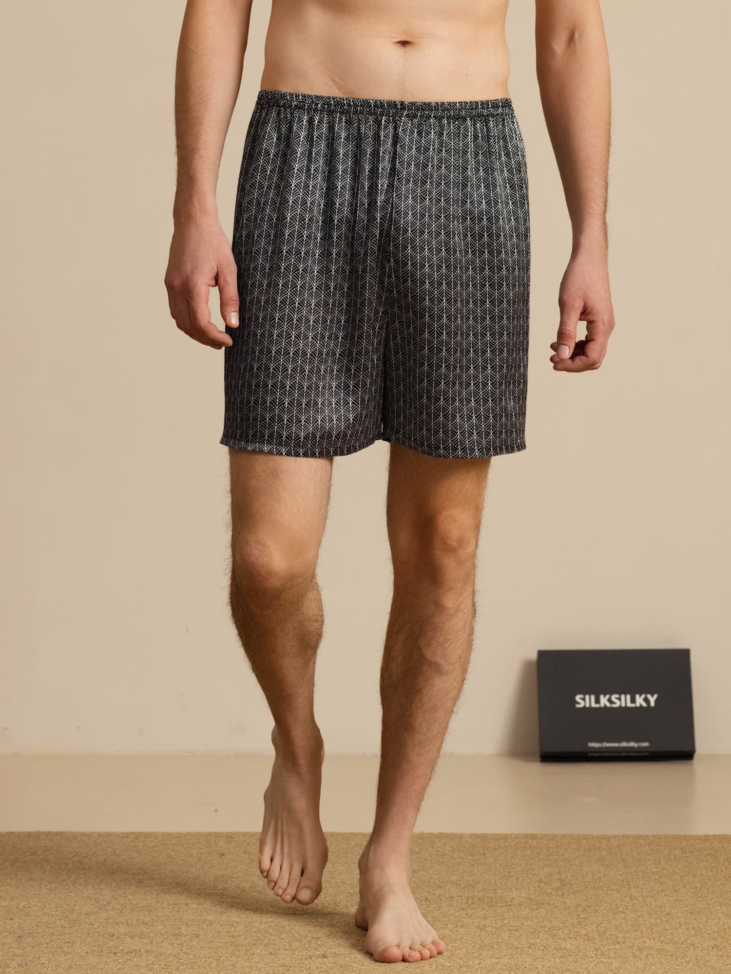 [Zwarte Ginkgo] SilkSilky-NL Mens Sleep Bottoms 004