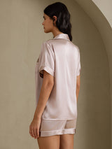 [Schaduwgrijs] SilkSilky-NL Short Sleeve Lapel Collar Dames Pyjama Set 002