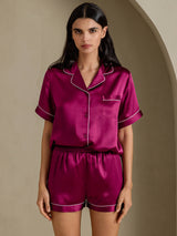 [Fuchsiaroze] SilkSilky-NL Short Sleeve Lapel Collar Dames Pyjama Set 007