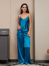 [Koningsblauw] SilkSilky-NL Spaghetti Bandjes V Hals Cami-Set 003