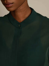 [Donkergroen] SilkSilky-NL Zijde Womens Shirt 004