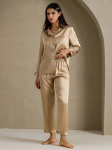 [Champagnegoud] SilkSilky-NL Long Sleeve Lapel Collar Dames Pyjama Set 007