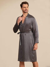 [Zwarte Ginkgo] SilkSilky-NL Long Sleeve V Neck Heren Kamerjas 004