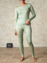 [Groen] SilkSilky-NL Lange Mouw Ronde Hals Dames Lange Onderkleding 003