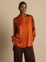 [Karamel] SilkSilky-NL 19Momme Lange Mouw Staande Kraag Blouse 001