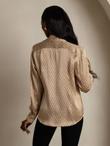 [Floral] SilkSilky-NL Long Sleeve Lapel Collar Dames Blouse 002