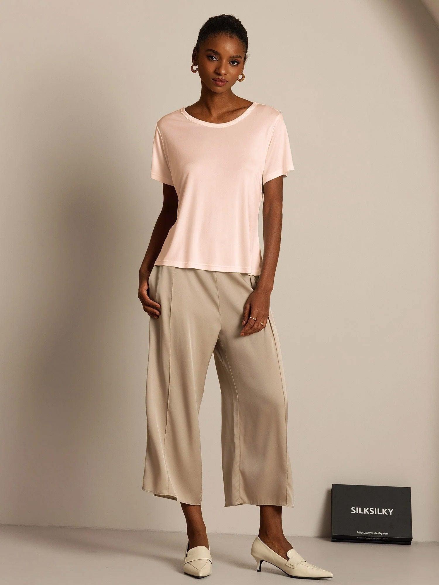 [Lichtroze] SilkSilky-NL Korte Mouw Ronde Hals Dames T-Shirt 007