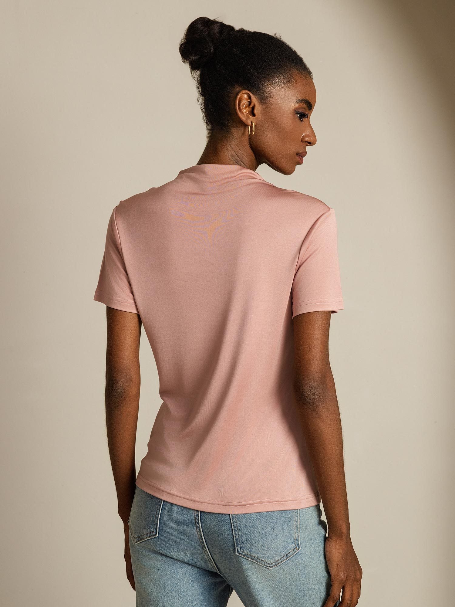 [Roze] SilkSilky-NL Zijde Kraag Dames T-Shirt 002