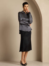 [Donkergrijs] SilkSilky-NL Long Sleeve Lapel Collar Dames Blouse 001
