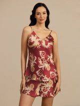 [Wijnrode Draak] SilkSilky-NL Spaghetti Strap V Neck Cami-Set 001