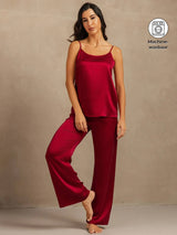 [Wijn] SilkSilky-NL 19Momme Spaghetti Bandjes Diepe Ronde Hals Cami-Set 001