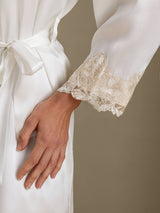 [Wit] SilkSilky-NL 3/4 Sleeve V Neck Nachthemd&Kamerjas Set 005