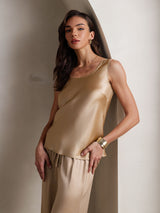 [Champagne] SilkSilky-NL Mouwloos Vierkante Hals Cami-Set 008