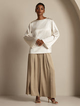 [Wit] SilkSilky-NL Long Sleeve Boat Neck Blouse 007